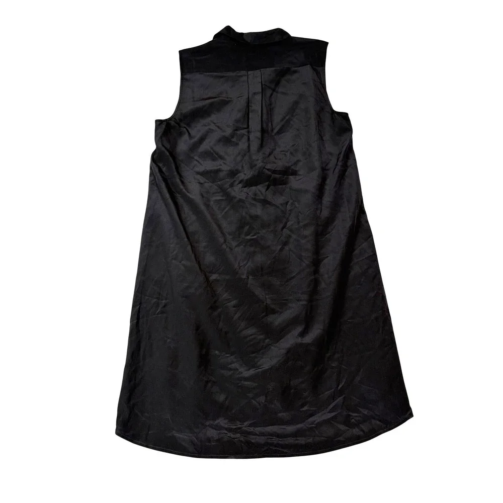 J.Crew Shirt Dress Womens‎ Medium Black 100% Silk Sleeveless Hidden Button Front